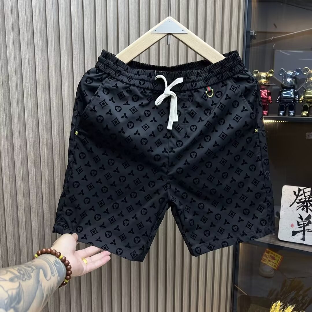 Free shipping summer new men's casual pants wear quick drying handsome breathable straight leg five quarter pants Fashion thin beach pants black