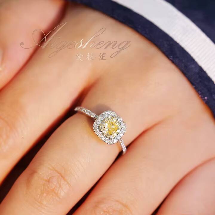 High Quality Fine Jewelry 18K Real Solid Gold Natural Yellow Diamond Engagement Rings for Women Real Diamond