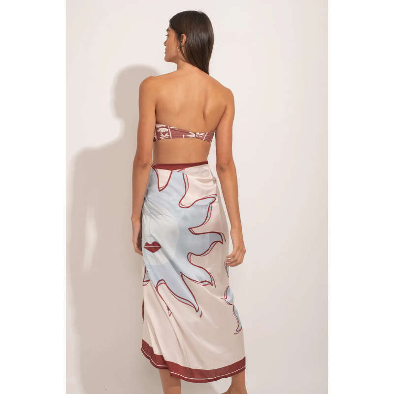 2025--new bikini strapless high waisted printed split swimsuit for women