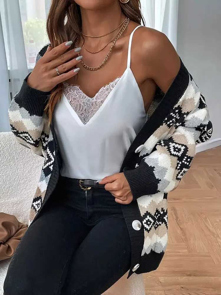 New Printed With Button Jacket Knit Sweater Womens Loose Lazy Wind Thickened Soft Warm Sweater Coats Fashion Knit CardiganT251101