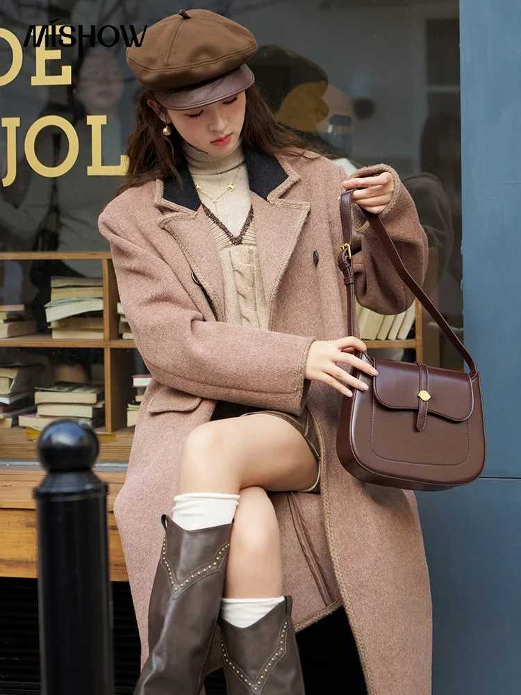 MISHOW Winter Wool Blend Woolen Coat for Women 2025 Fashion Double Sided Notched Collar Contrast Overcoat with Pocket MXC58W0187T251101