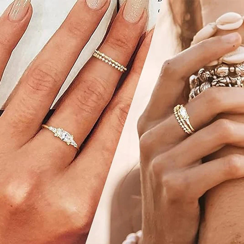 Womens Stackable Gold Ring Dainty 14K Fashion Galvanized Non Burnt Paint Cubic Zirconia Jewelry Sizes 610 250326