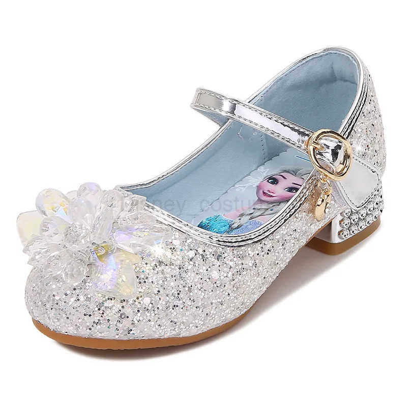 Disney 2024 Spring New Childrens Shoes Ice And Snow Romance Princess Elsa Shoes Girls Fashion Sandals Crystal Princess Shoes H251101