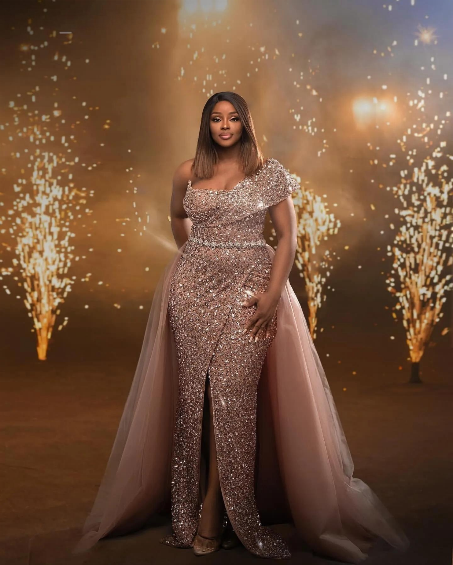 Rose Gold Mermaid Prom Dress Sequined Lace Beaded Evening Formal Party Second Reception 50th Birthday Engagement Gowns Dresses Robe De Soiree