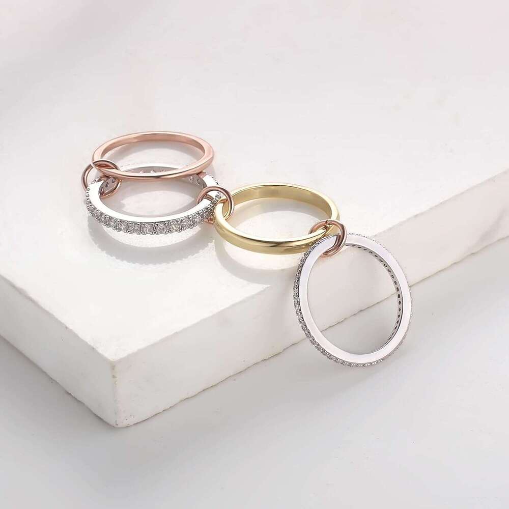Plated Stackable for Women 4-Piece Non Tarnish Rings with CZ Cubic Zirconia Sterg Sier & Rose Gold Elegant and Versatile Jewelry Gift