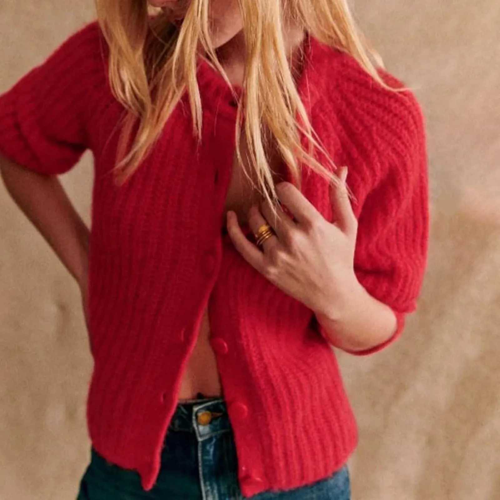 Ladies Plain Color Simple Casual And Versatile Long Sleeve Korean Style Button Down Cardigan SweaterT251101