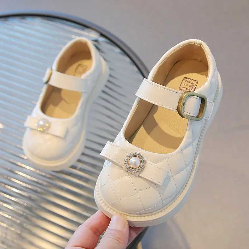 New Fashion Chic Shoes for Girls Mary Janes Rhombic Grid Leather Shoes Childrens Loafers Kids Flats Pearl Bowknot Student ShoesT251101
