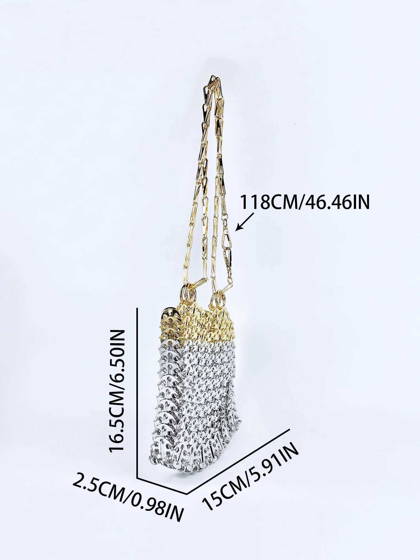 Niche design aluminum handmade bag with gold and silver color matching metal chain sequin bag trendy underarm bagW251101