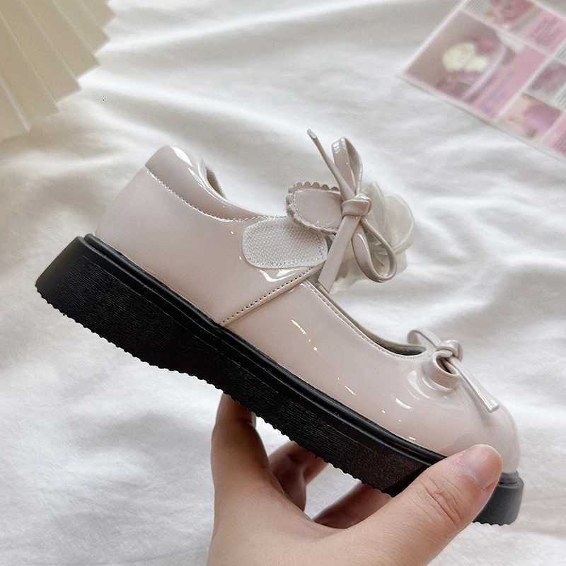 Girls Fashion Leather Shoes 318 Years Old Beige Bow Girls Single Shoes Four Seasons Hundred Nonslip Children Mary Jane ShoesT251101
