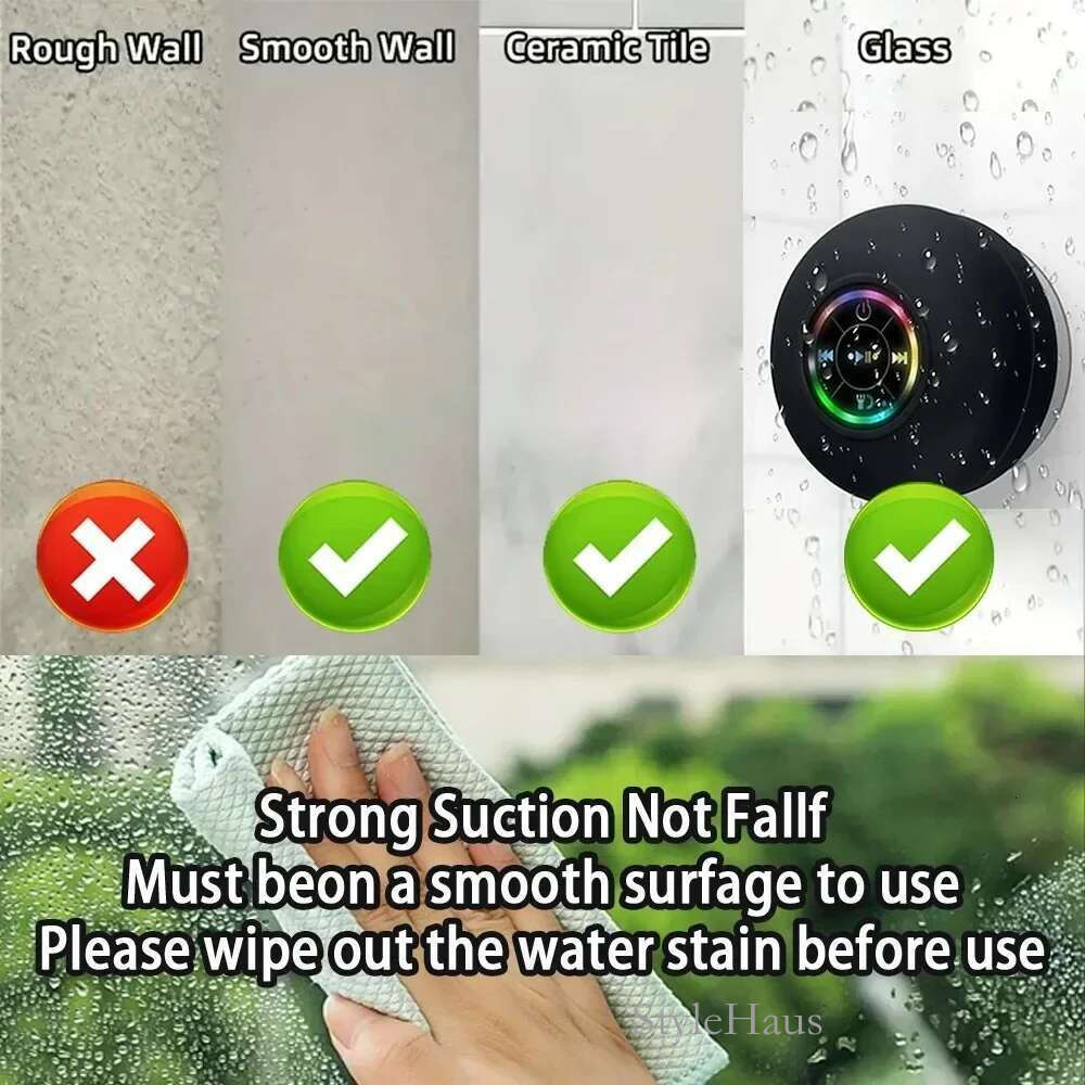 Portable Bluetooth Audio Ipx4 Waterproof Led Lights Bathroom Outdoor Large Suction Cup Can Be Adsorbed Wall Speaker