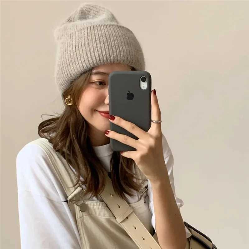 Winter Angola Rabbit Fur Knitted Beanies For Women Fashion Solid Warm Cashmere Wool Skullies Cap Female Three Fold Thick HatsXJ251101