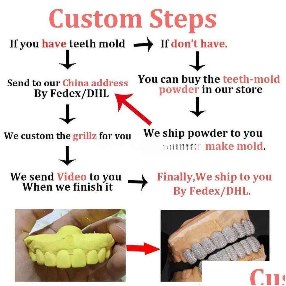 Grillz Dental Grills Mouth Exclusive Customization Moissanite Teeth Iced Out Hop Sier Decorative Braces Real Dia Bg Toot Dht8S