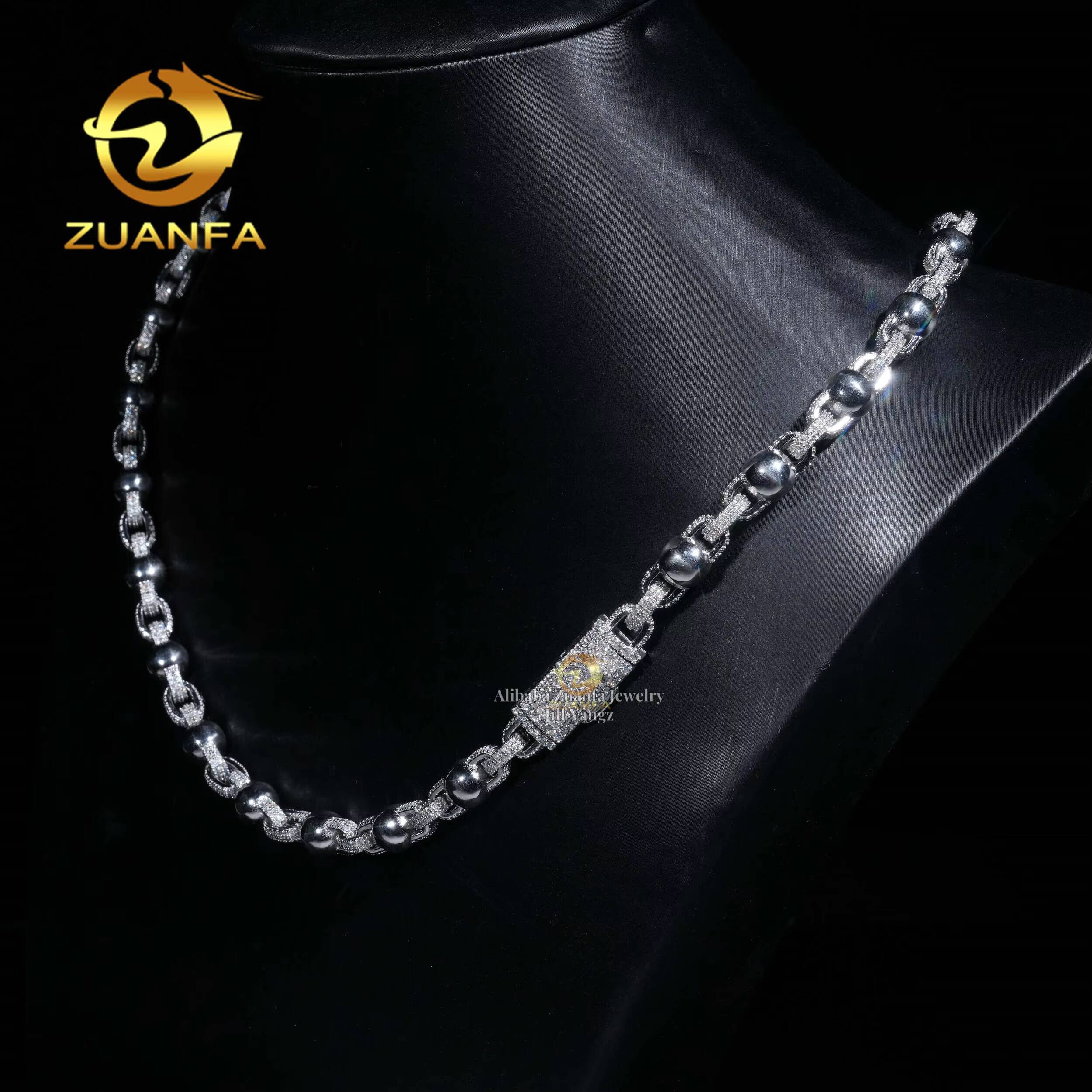 Square Chain 8mm Bead Moissanite Cuban Link Chain Hip Hop Jewelry Necklace Moissanite Cuban Chain