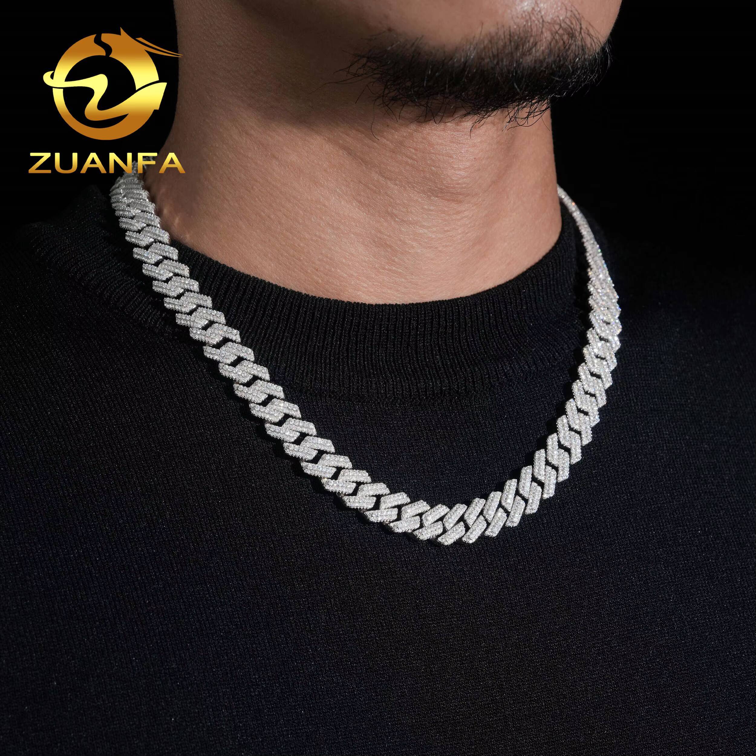 Pass Tester VVS Moissanite Lab Diamond Silver 925 Gold Plated Necklace Chain Hip Hop Iced Out Jewelry Cuban Link Bracelet Chain