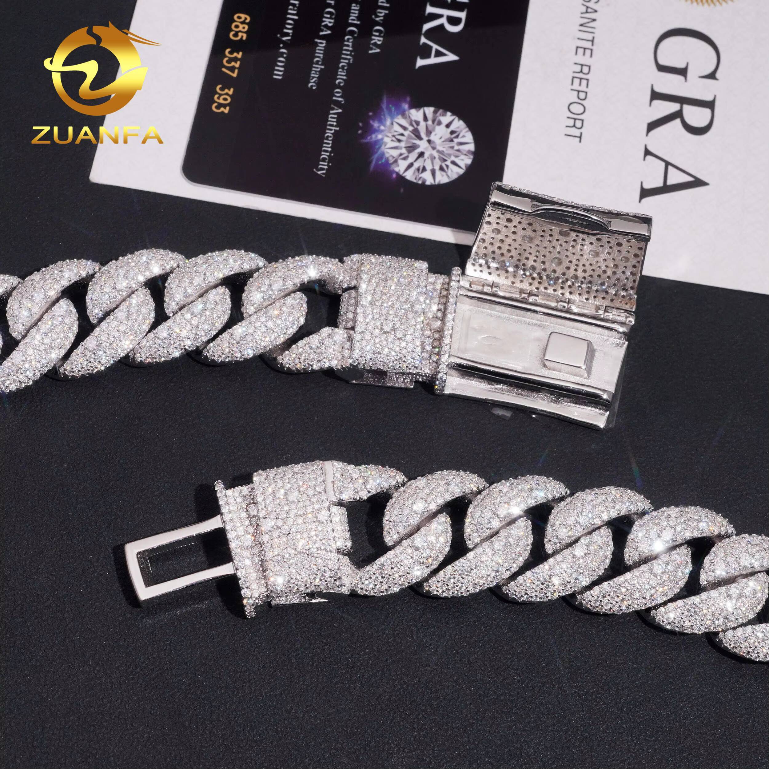 20mm Big Cuban Chain VVS Moissanite Box Lock Necklace Solid 925 Silver Hip Hop Jewelry Iced Out Miami Cuban Link Chain Bracelet
