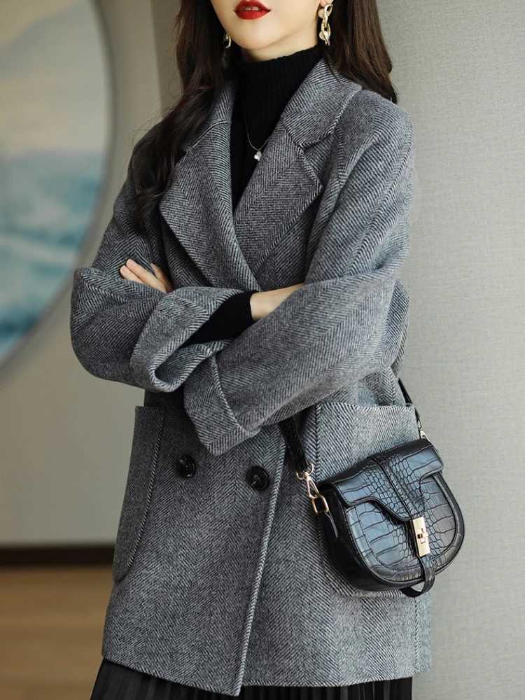 Autumn and Winter New Korean Style Women Loose Plus Size Western Style Midlength Casual Coat Solid Color Woolen Suit JacketT251101