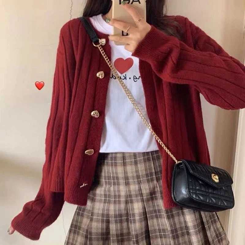 Fashion Sweet Buttons Knitted Cardigan Casual Loose Short Sweaters Korean Style Office Casual Pit Striped Women Sweater CardiganT251101