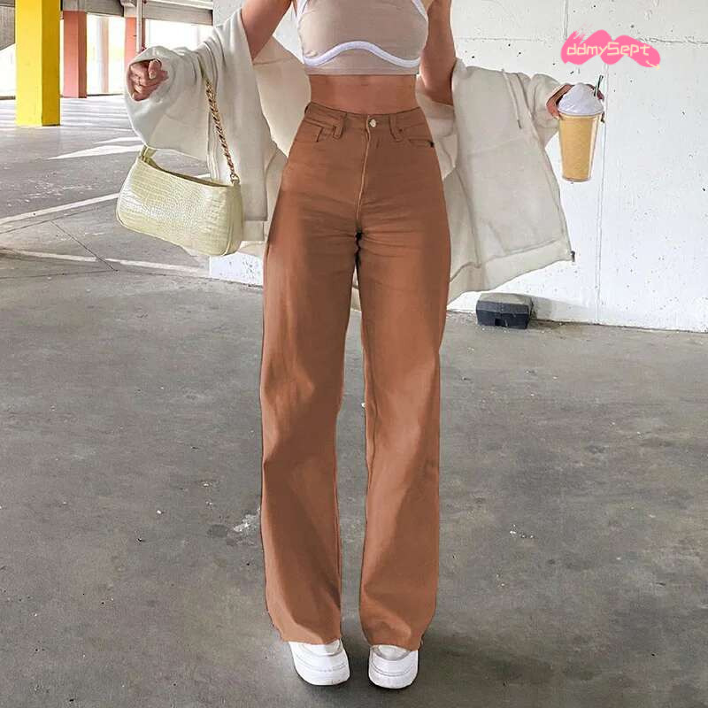 Brown Jeans Fashion Y2K Women High Waist Stretch Wide Leg Femme Trousers Casual Comfort Denim Mom Washed Jean Pants ddmySept