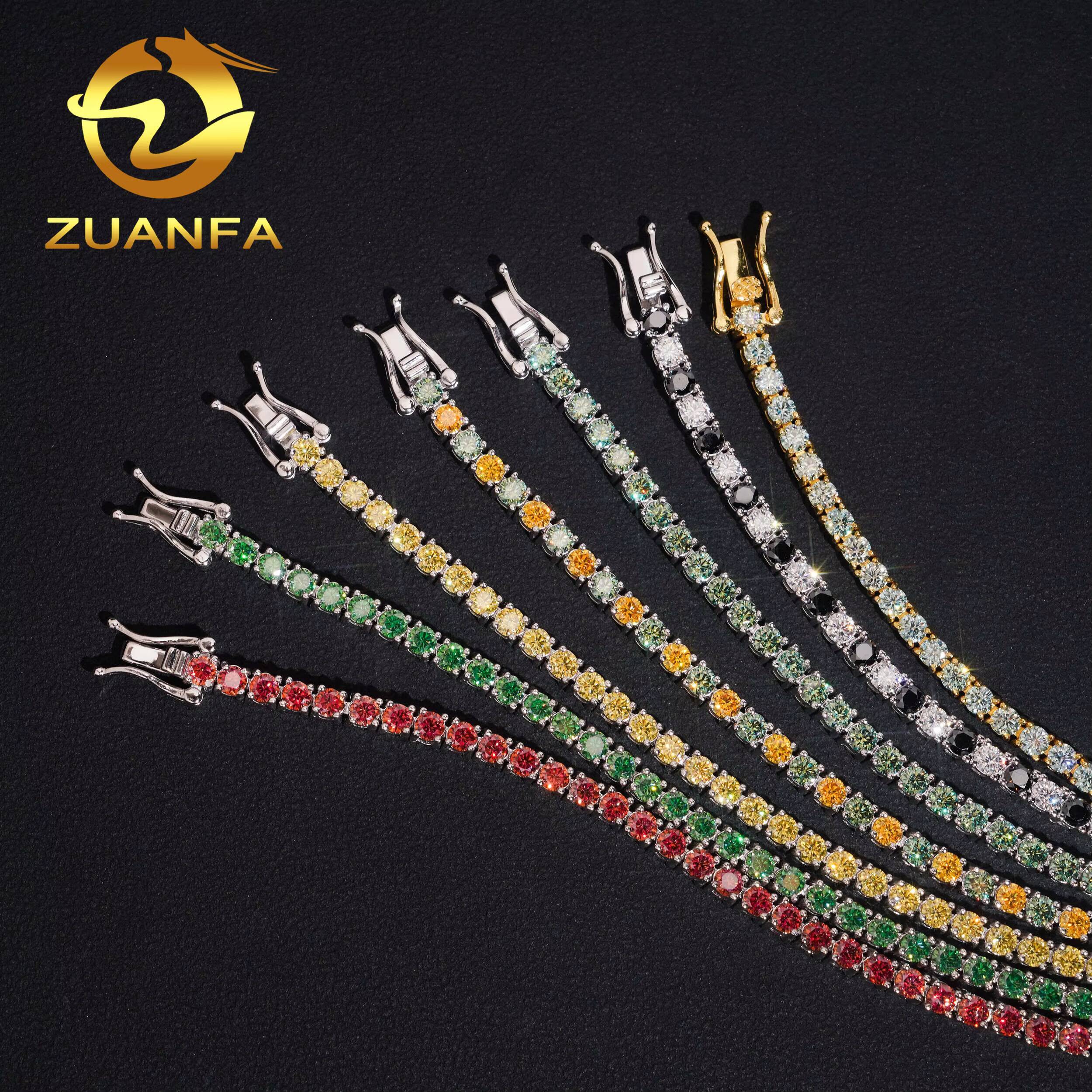 Pass Diamond Tetser 3mm Round Cut Color Moissanite Bracelet Women Men 925 Silver Diamond Tennis Bracelet Hip Hop Jewelry