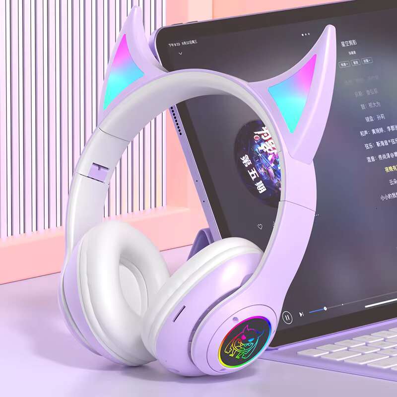 Trendy Cool Devil Angle Luminous Bluetooth Wireless Sports DJ Headset Waterproof Noise Cancelg Stereo Subwoofer Earphones AAC