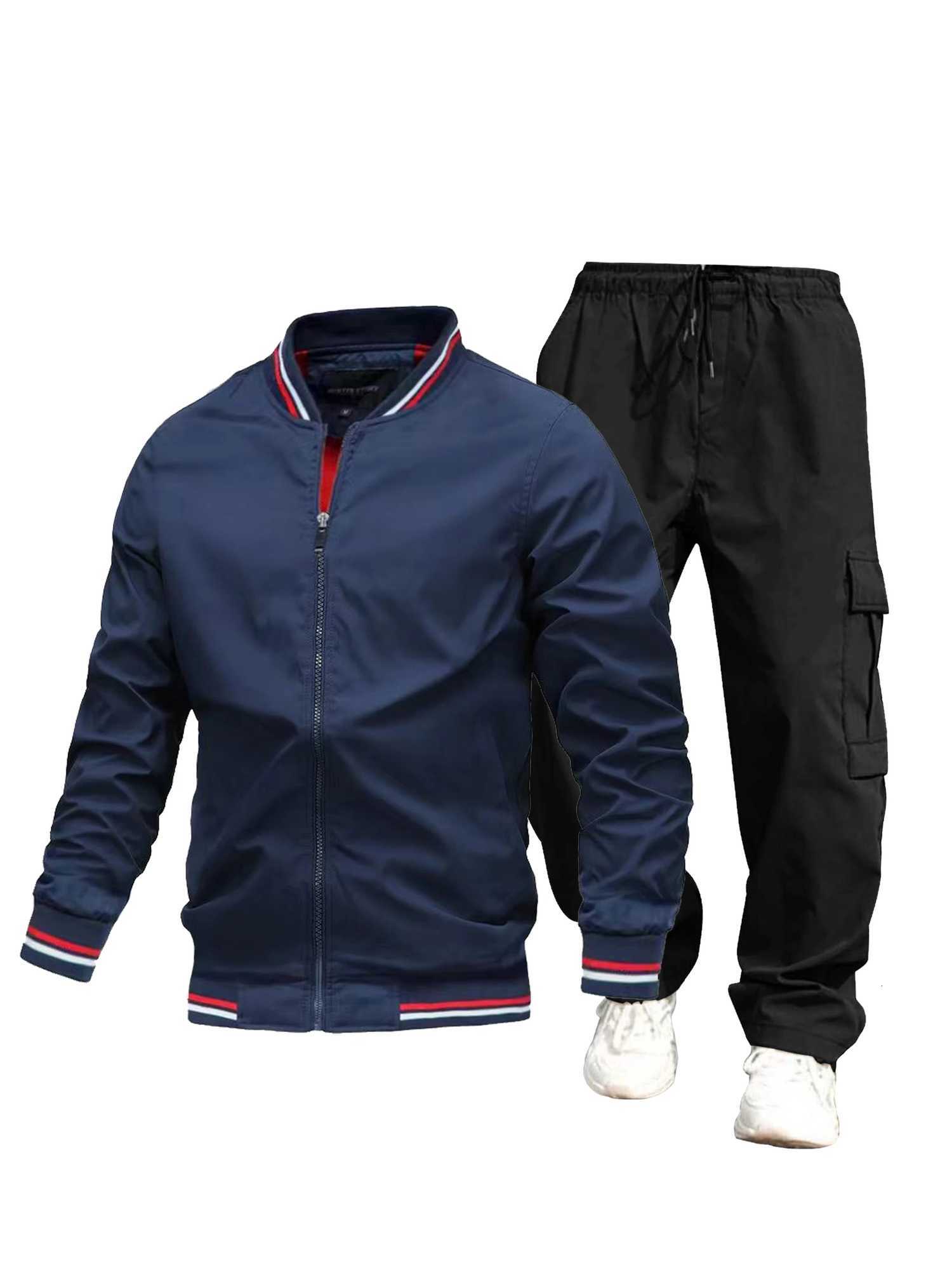 Mens sportswear spring and autumn sportswear set 2piece jacket cargo pants Mens fashionable sportswear size S2XLT251101