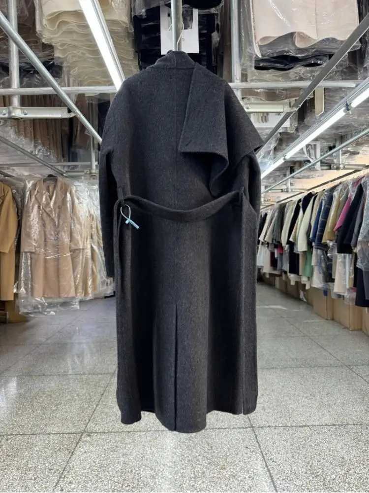 Large Scarf Collar DoubleBreasted Office Lady Woolen Jackets 2024 Autumn And Winter Rabbit Hair Alpaca Women Long Wool CoatsT251101