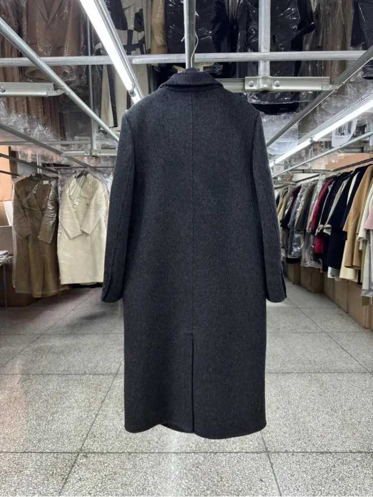 Shoulder Pad Office Lady Woolen Jackets 2024 Autumn And Winter DoubleBreasted Elegant Loose Long Womens 100 Wool CoatsT251101