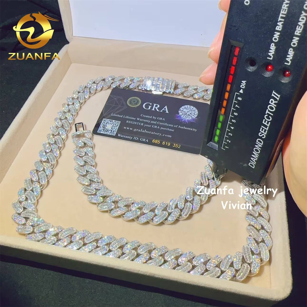 D Color VVS Moissanite Diamond 15mm MoissaniteCuban Iced Out Sterling Silver 925 Hip Hop Fine Jewelry Cuban Link Chain Necklace