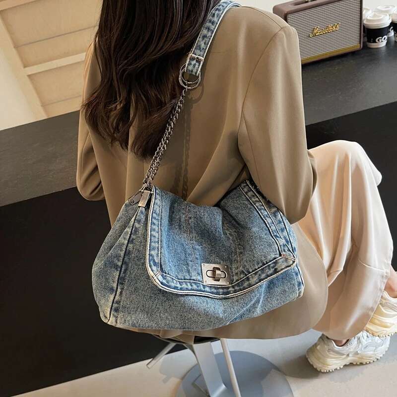 Casual Large Capacity Retro Denim Women's Chain Shoulder Crossbody Designer Bag Tote Bags Bolsos De Mujer