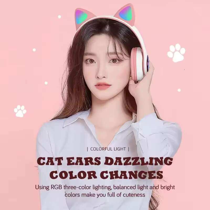 Headphone S28 Hot Cool Luminous Wireless Headset Earphone Auriculares Cute Cat Ear Headphones with Mic