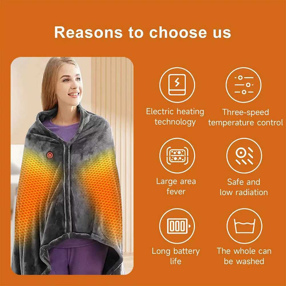 Wearable Heating Electric Blanket Shawl 3 Heated Level Throw Blanket 5v USB Charging Coral Velvet 8 Heated Areas Fast Heating X251101