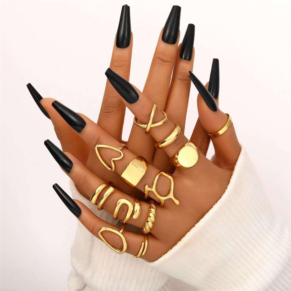 12pcs stackable set women gold plated open stacking knuckle ring adjustable chunky signet rings for gift