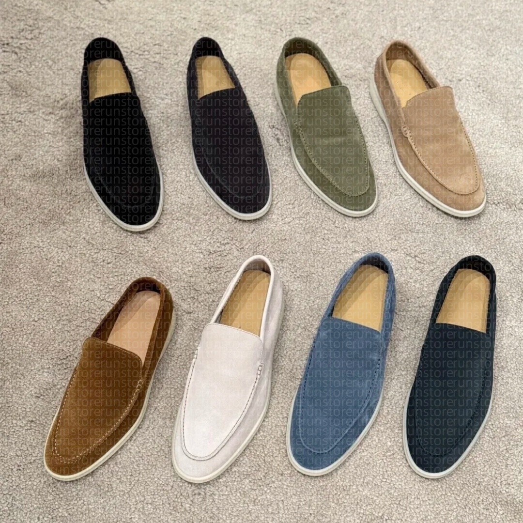 Luxury Loafers Summer Walk Charms Leathers Suede Loafers Mens Women Shoes Leather Slip on Flats Men Oxford Casual shoes Size EUR35-46