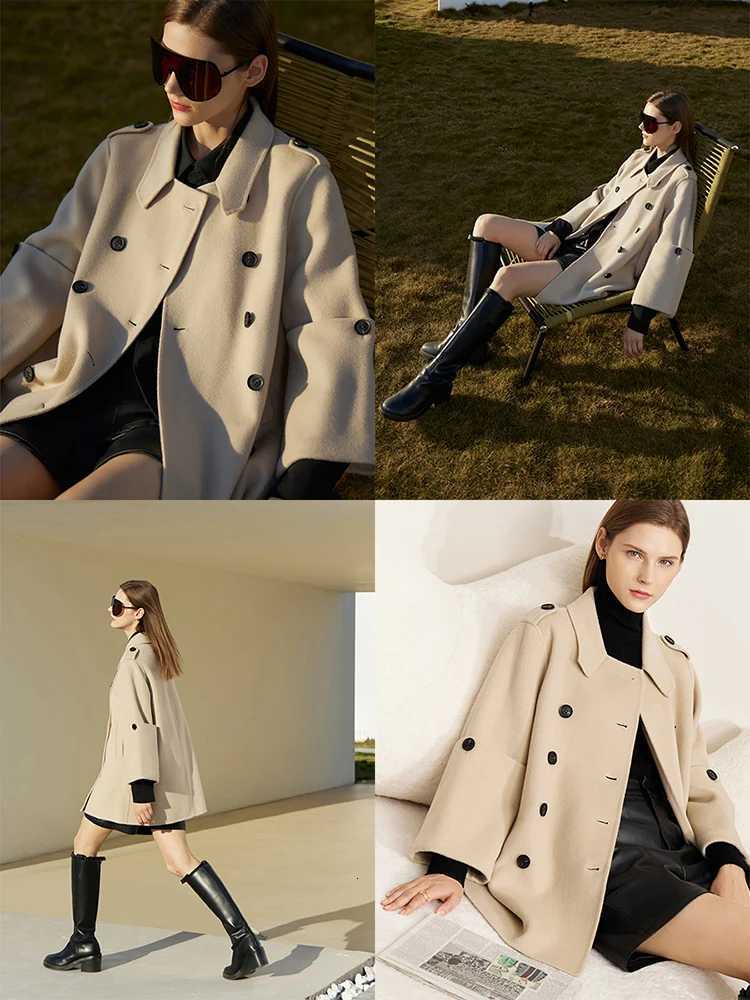 AMII Minimalist Casual Women Woolen Coat 2025 Winter England Style Loose Double Breasted Office Lady Solid Blends Coats 12344021T251101