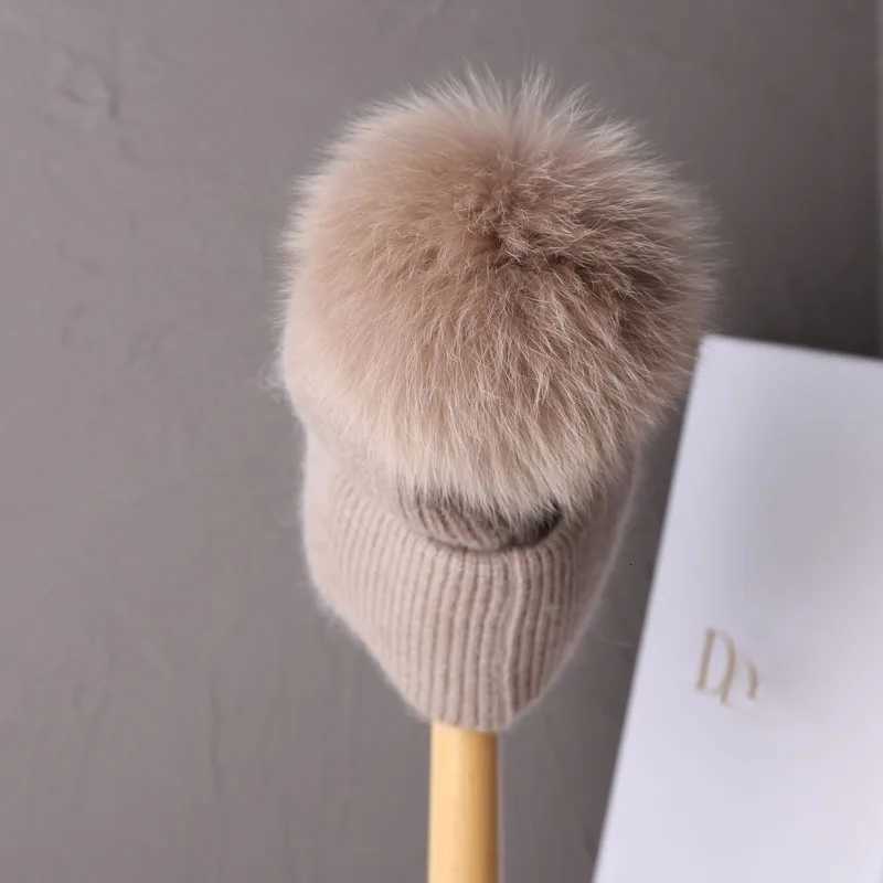 New In Hat Real Fur Pom Poms Hat Women Outdoor Warm Skullies Beanie Winter Hat for Women Rabbit Knitted Thick CAP ChristmasXJ251101