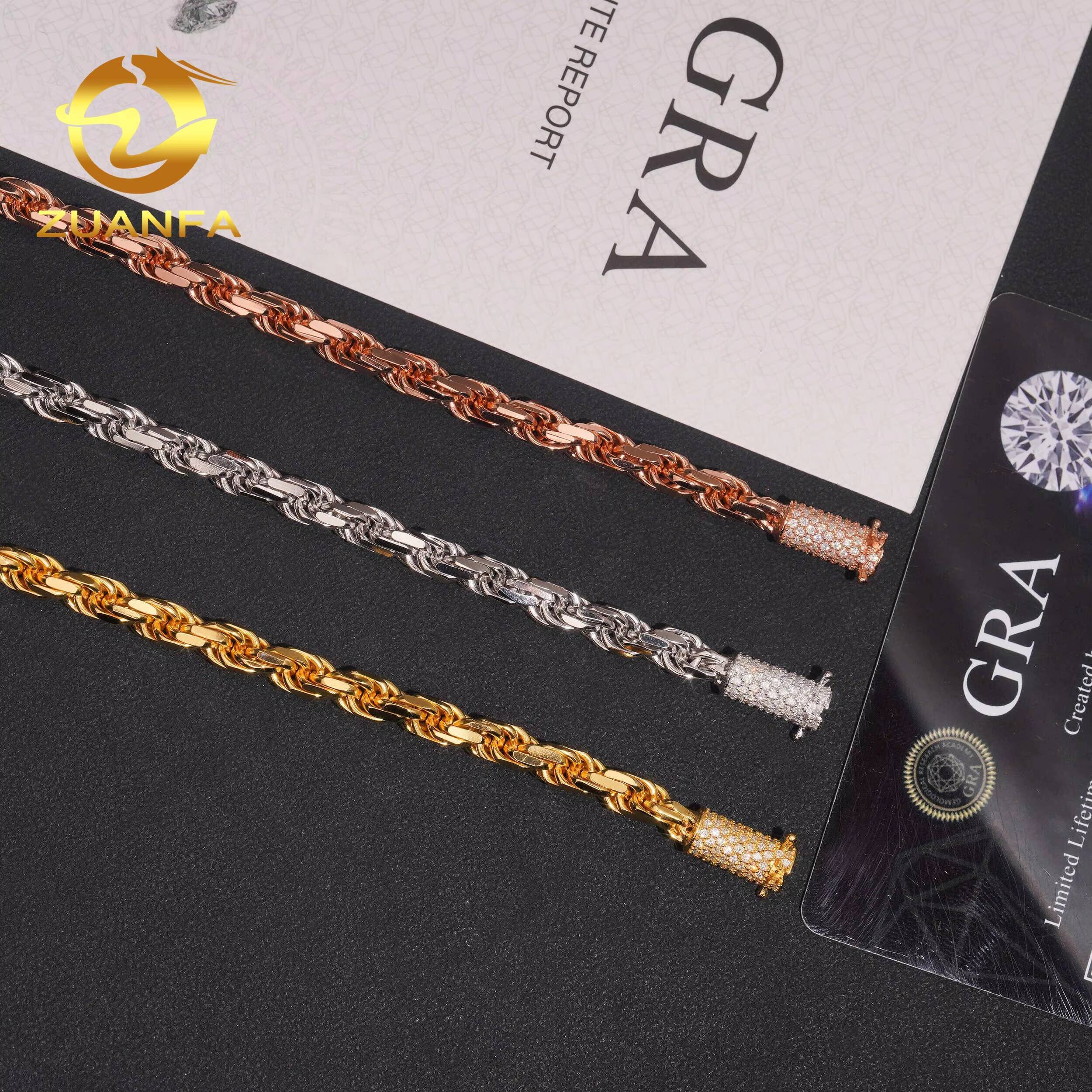 Wholesale Price High Quality Iced Out Moissanite Lock 6mm 925 Silver Rope Chain Necklace