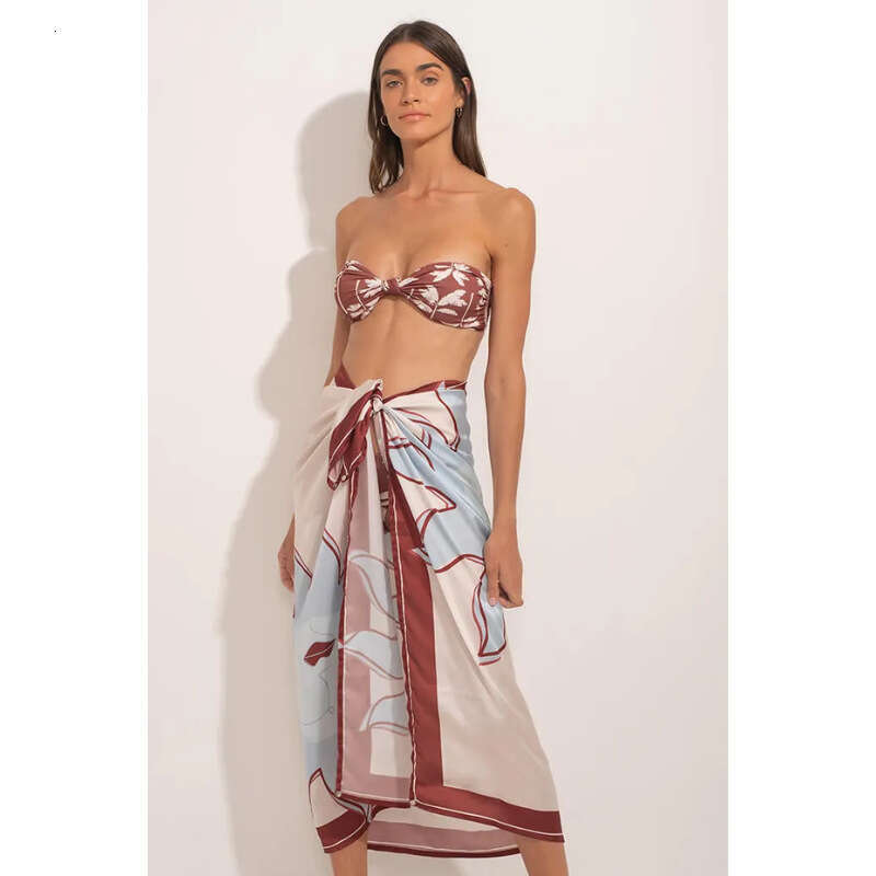 2025--new bikini strapless high waisted printed split swimsuit for women