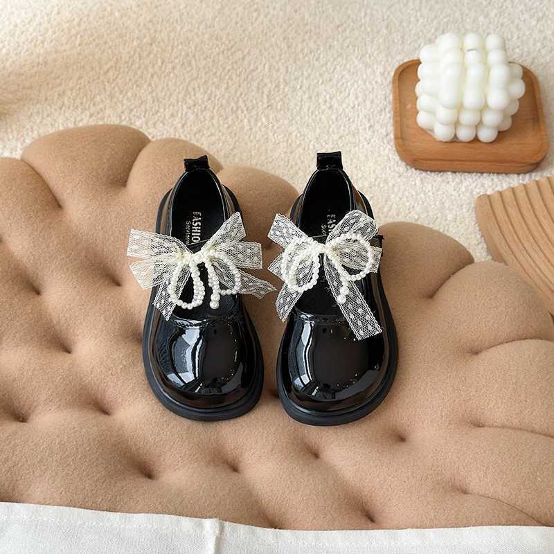 Spring Autumn Girls Performance Leather Shoes Fashion Lolita Kids Princess Mary Jane Shoes Chic Lace Bowknot Children Flat ShoesT251101