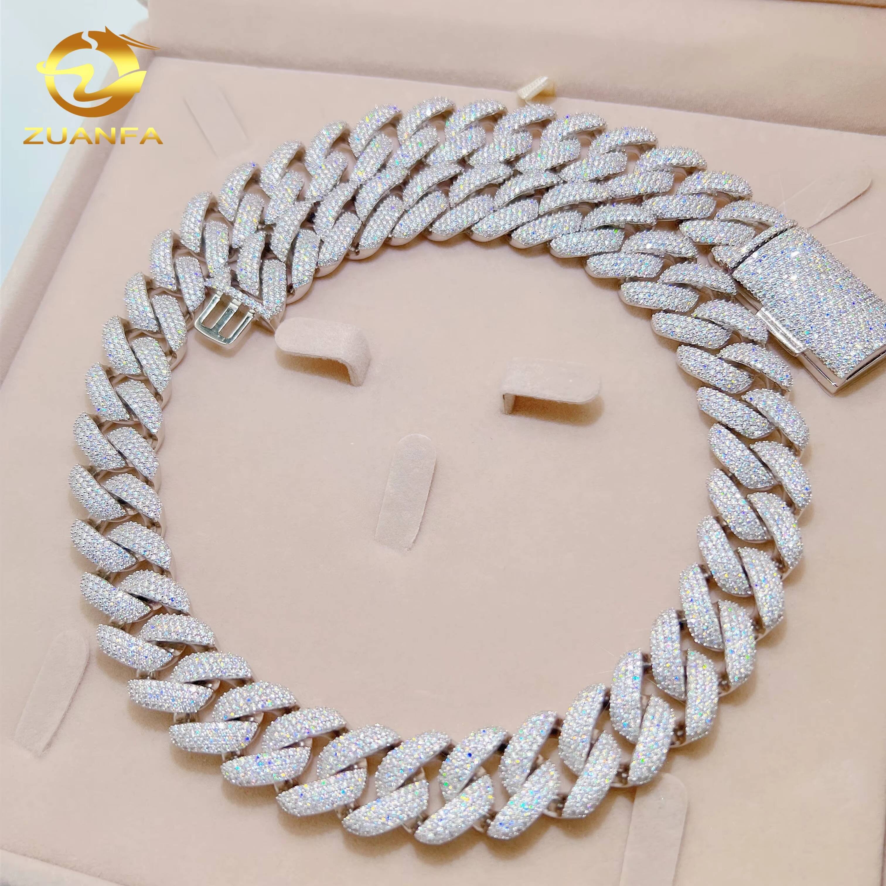 New Design 18mm 925 Sterling Silver Iced Out VVS Moissanite Diamond Cuban Link Chain Necklace