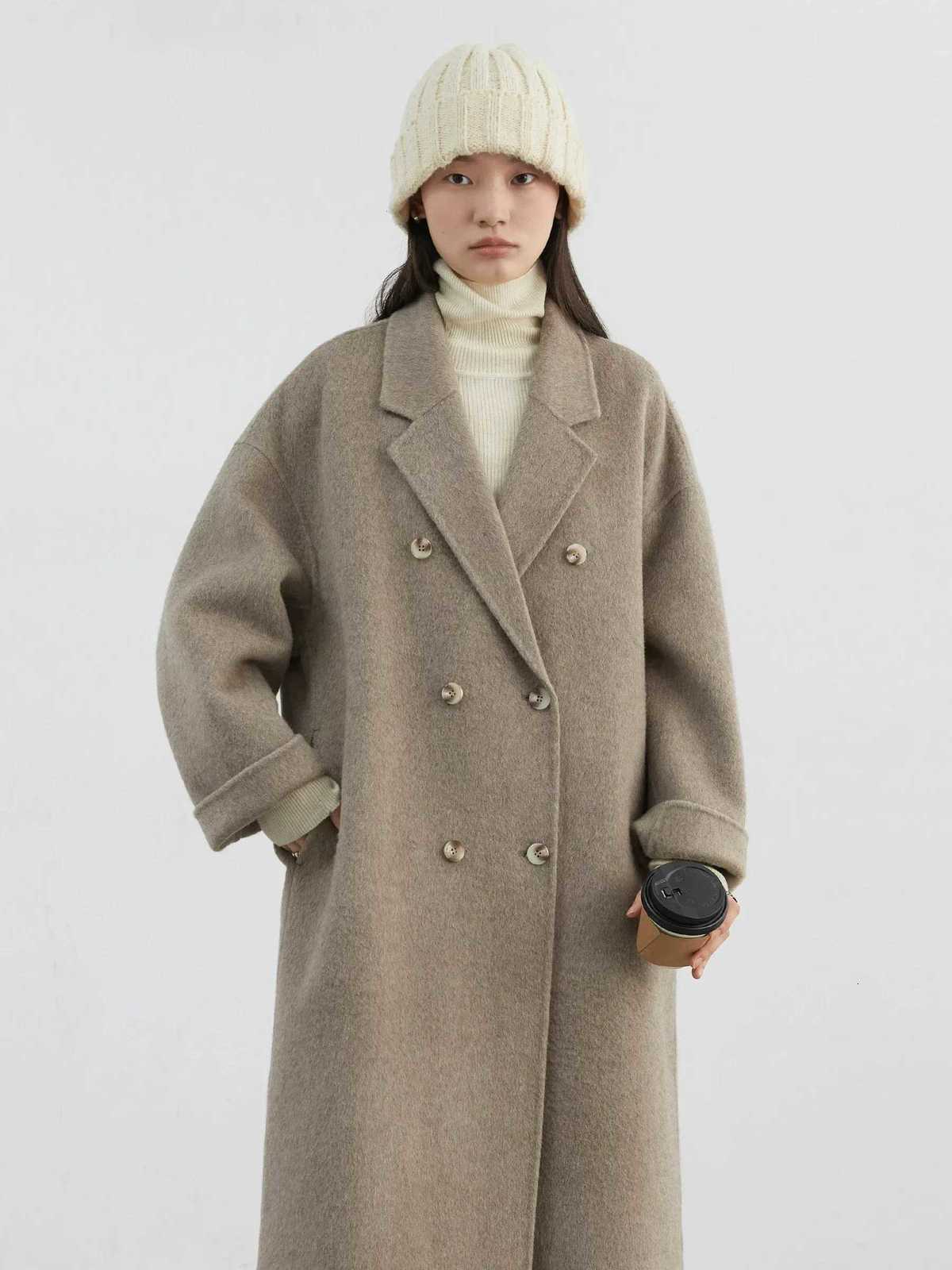 CHIC VEN Women Woolen Coat Doublebreasted Basic Loose Casual Retro New Long Doublesided Female Overcoat Autumn Winter 2024T251101