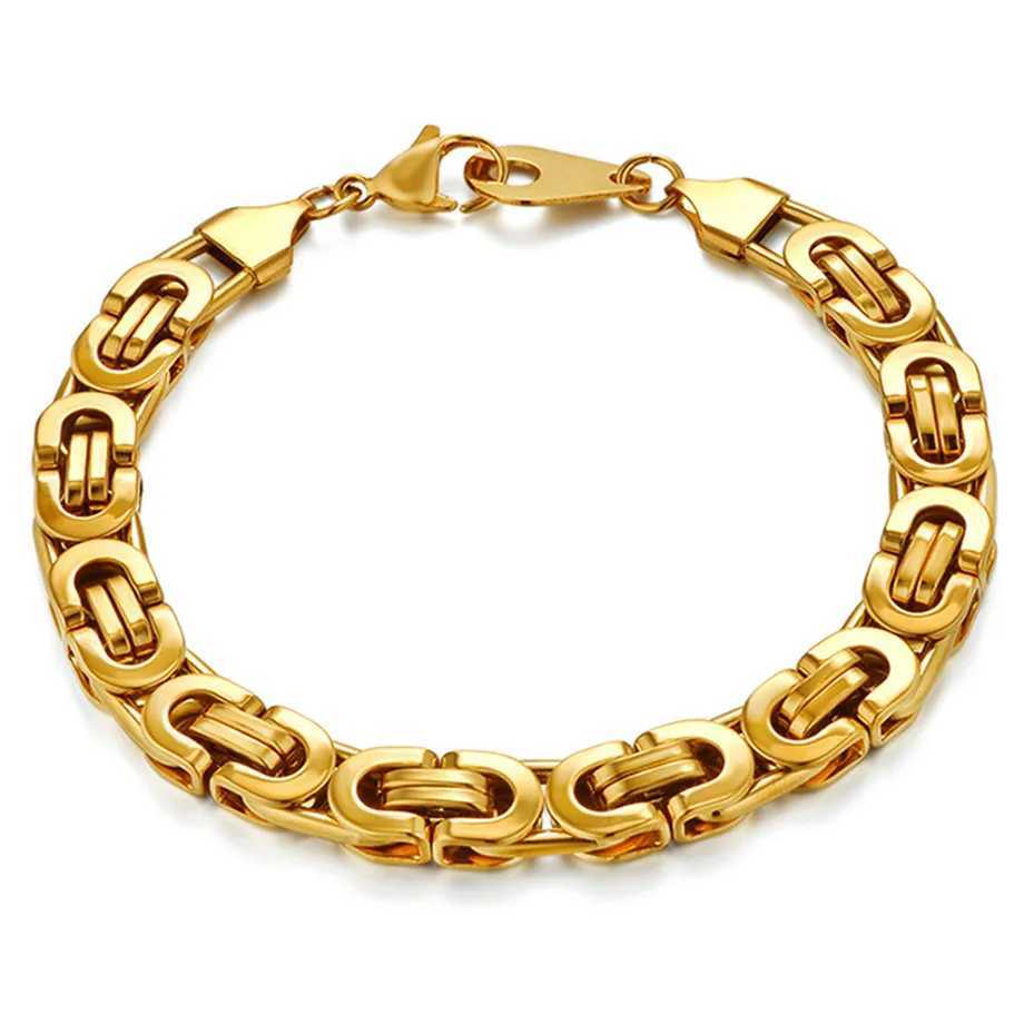 Hip Hop Byzantine Chain Gold Silver 316L Stainless Steel Mens Bracelet Wholesale Jewelry 6/8mm Y250329