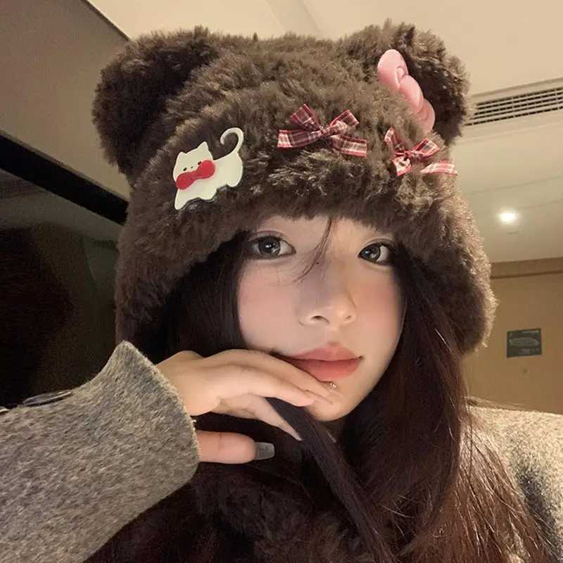 Cat Ear Trapper Hat With Big Bow Plush Winter Cap For Women Warm Animal Ear Design Cute Christmas Gift Idea Design UnisexXJ251101