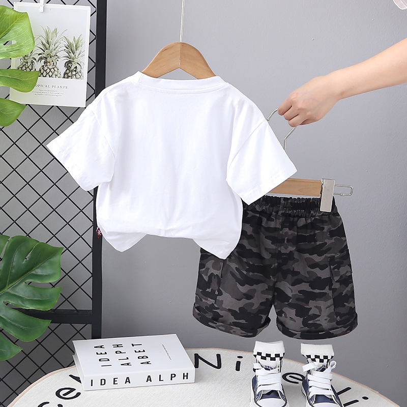Boys Summer 2-Piece Set Embroidered Letter Print Short Sleeve Outfit Casual Toddler Clothes for 1-5T