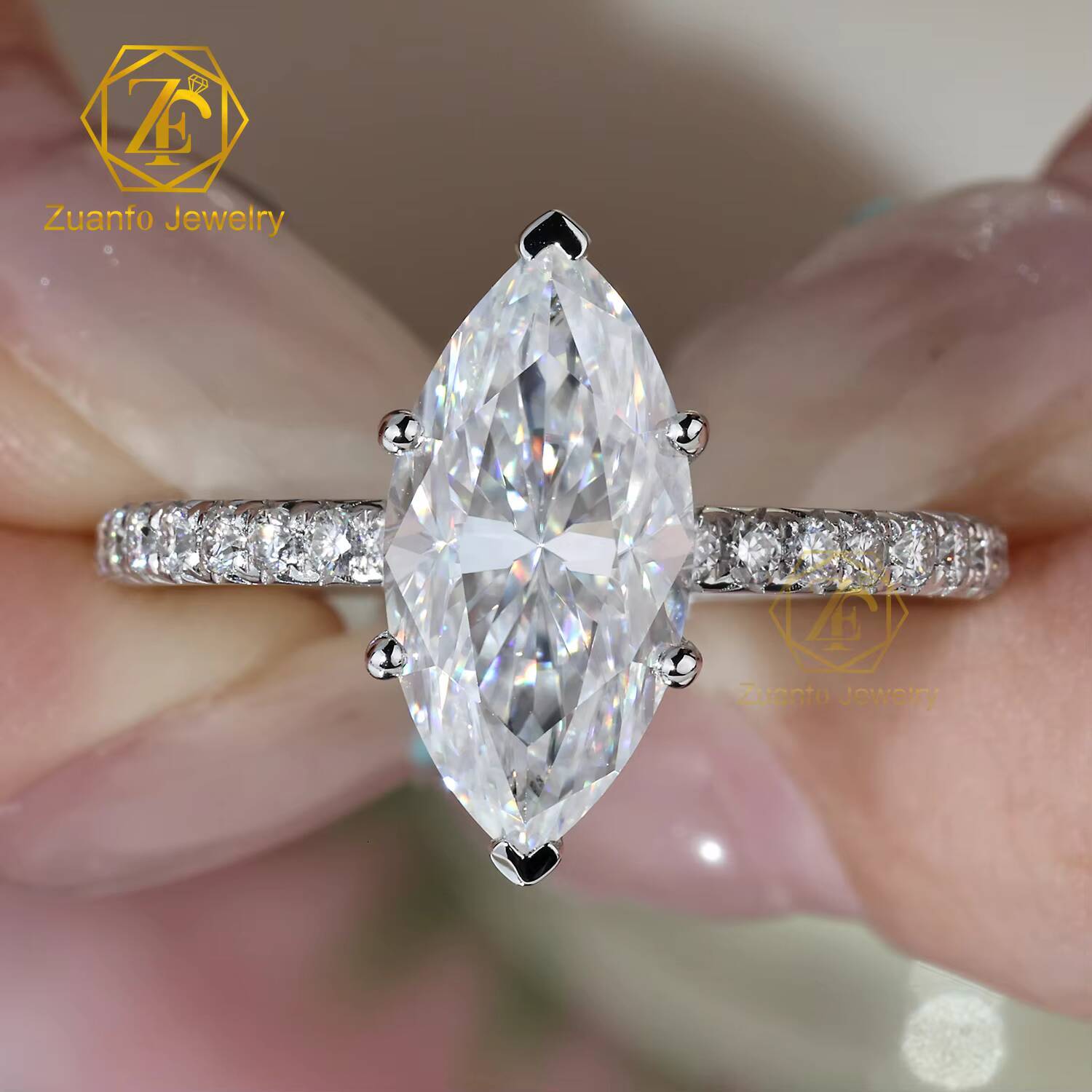IGI GIA 14K 18K White Gold Lab Grown Diamond Ring 1CT 2CT 3CT Marquise Cut CVD Diamond Fine Jewelry Rings for Wedding