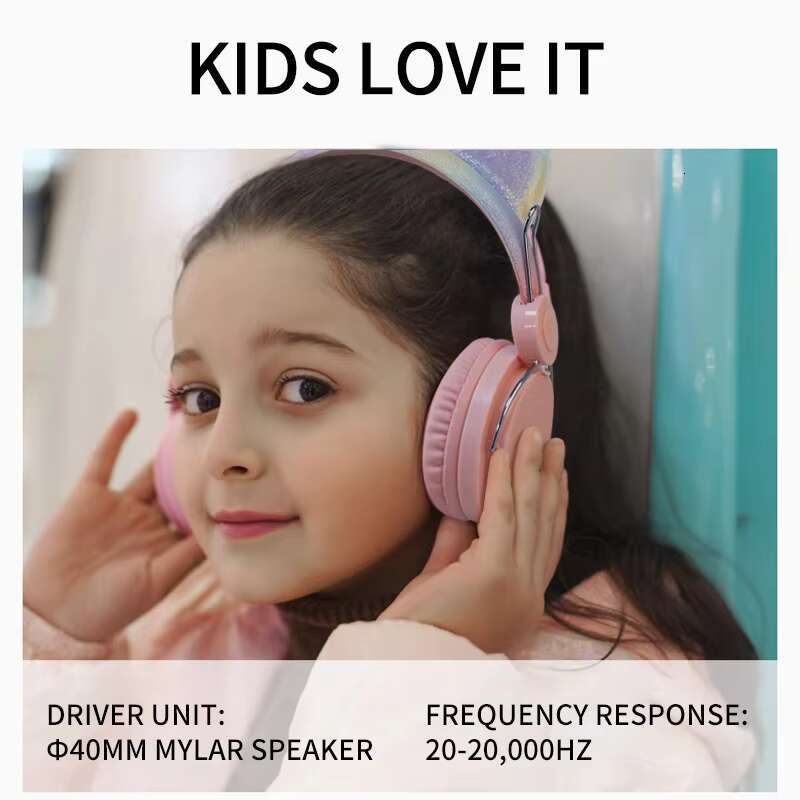 Head-mounted Soft Cotton Cute Children Headphones Pink Wired Unicorn Kids Stereo Gaming Headset Gifts for Girls