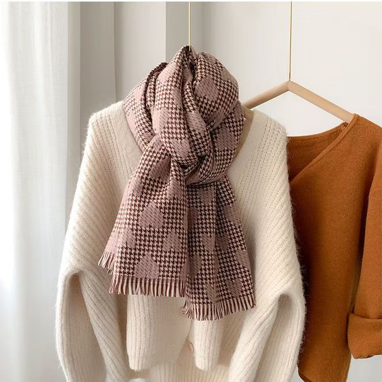 T394 autumn and winter double-sided color matching love cashmere scarf female Korean version all-match shawl outer wear warm neck scarf