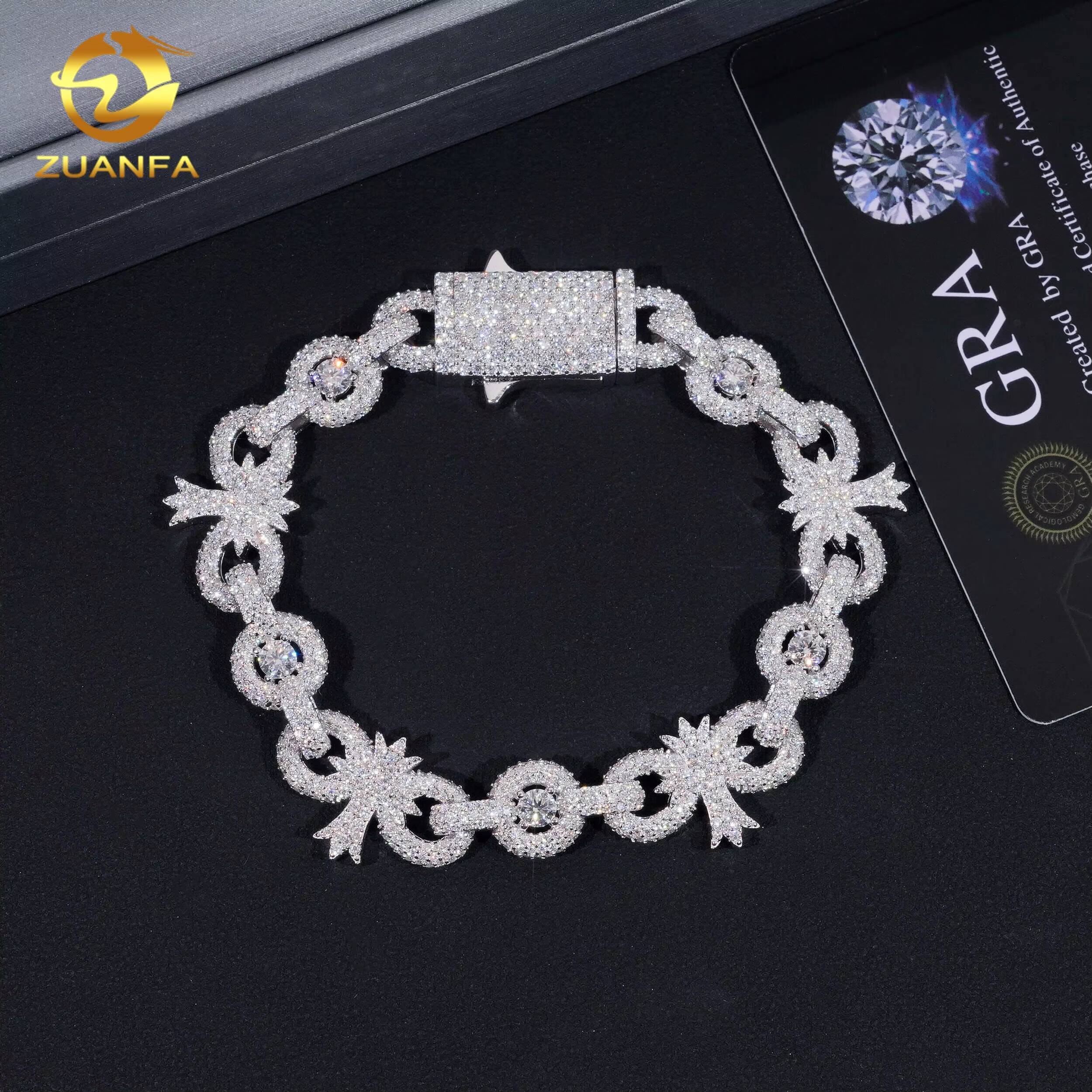 Iced Out 10mm Hip Hop Jewelry Moissanite Cuban Link Bracelet 925 Silver Moissanite Diamond Bracelet