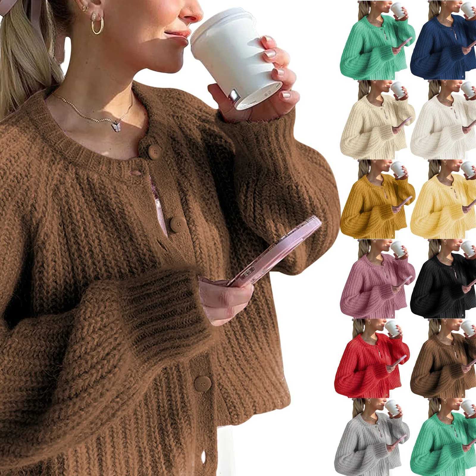 Ladies Plain Color Simple Casual And Versatile Long Sleeve Korean Style Button Down Cardigan SweaterT251101