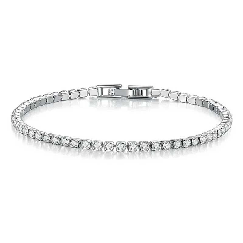 New Exquisite Tennis Bracelet 925 Pure Silver Hip Hop Trend Gold Womens and Mens Bracelets Crystal Jewelry Gifts Y250329