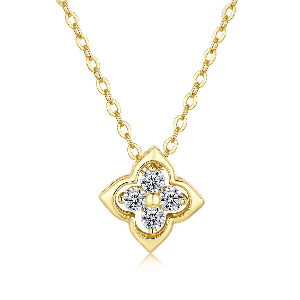 Luxury Clover Shape D Color VVS Moissanite Engagement Pendant Necklace for Women 10 14k 18k 22k Gold Plated S925 Silver Jewelry